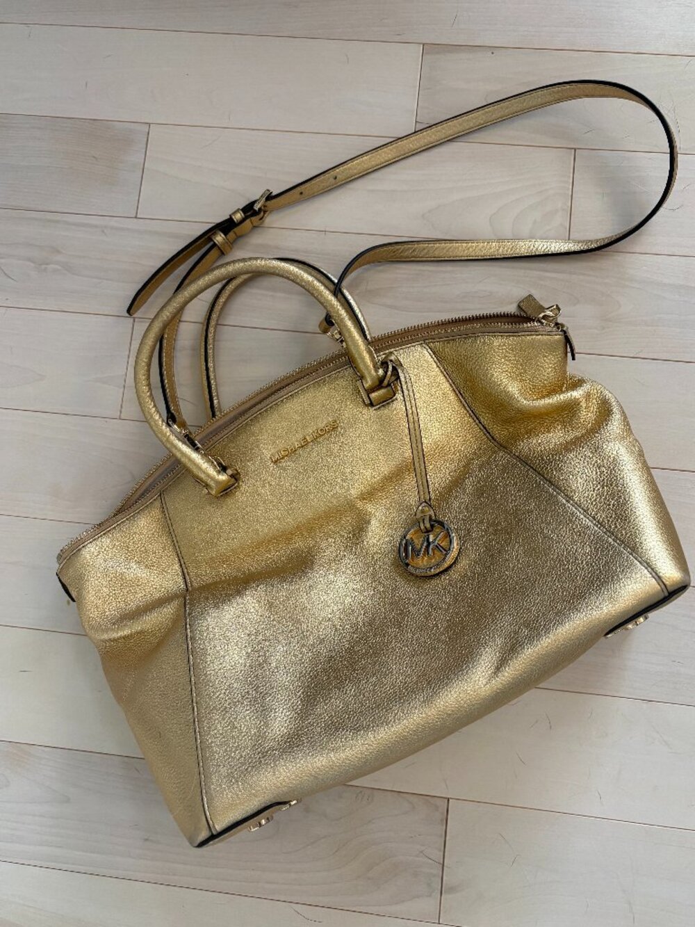 Michael Kors Metallic Gold Pebbled Leather Satchel/Tote